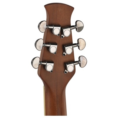 Cabeça traseira de guitarra acústica em madeira com seis tarraxas metálicas cromadas