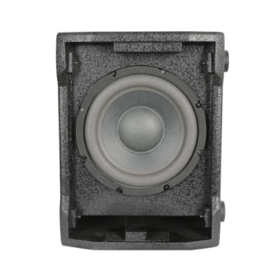 Coluna de som preta com altifalante visível