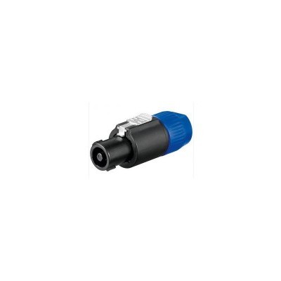 Conector áudio preto e azul em fundo branco