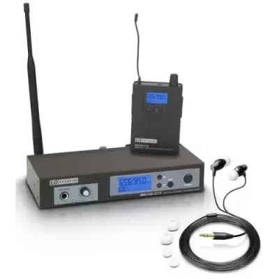 Sistema de microfone sem fios com receptor, transmissor e auriculares