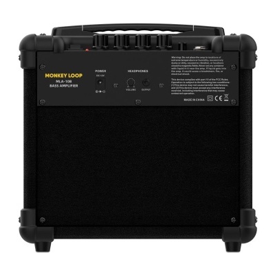 Amplificador de guitarra preto Roadery Loop com painel superior com botões e texto.