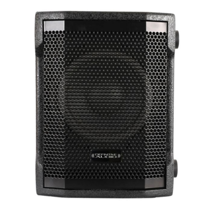 Coluna de som preta Definitive Audio com grelha hexagonal.