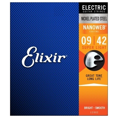 Embalagem de cordas para guitarra elétrica Elixir azul e laranja