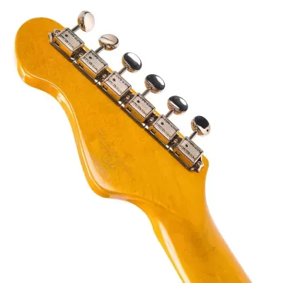 Cabeça de guitarra elétrica amarela com tarraxas cromadas