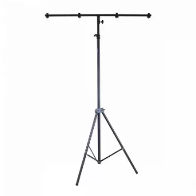 Suporte tripé preto de metal ajustável com barra horizontal