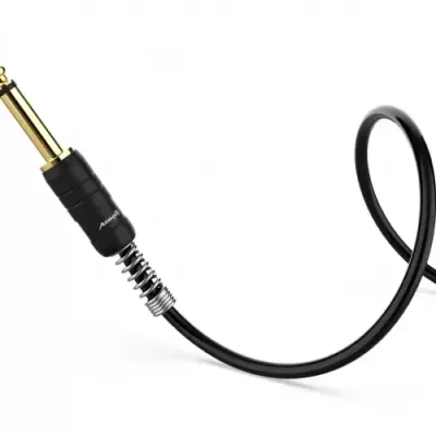 Cabo de áudio com ficha dourada de 6,35 mm e isolamento preto