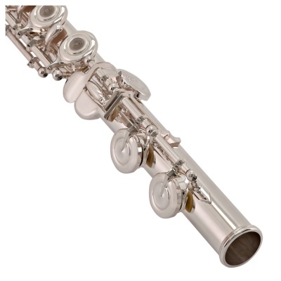 Parte de flauta transversal prateada com chaves