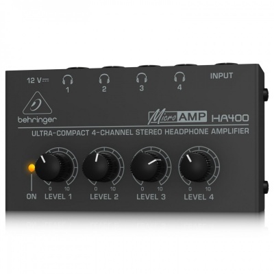 Amplificador de auscultadores Behringer MicroAMP HA400 preto com botões e indicadores