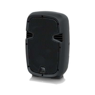 Coluna de som portátil preta com grelha metálica
