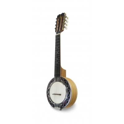 Banjo de madeira com corpo redondo claro e braço escuro