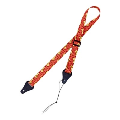 Correia para guitarra vermelha com padrão amarelo e detalhes pretos