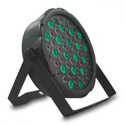 Refletor LED redondo preto com LEDs verdes e suporte ajustável