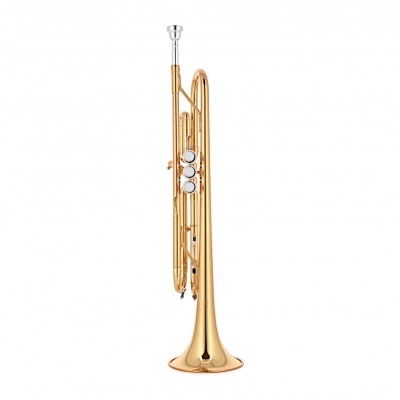 Trompete dourado com pistões prateados