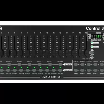 Mesa de mistura DMX preta AUDIBAX Control 384 com controladores e botões
