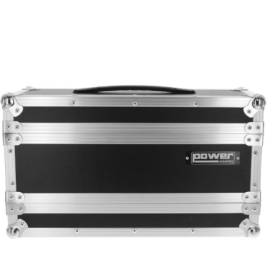 Mala rígida preta com armação em alumínio e etiqueta Power Acoustics