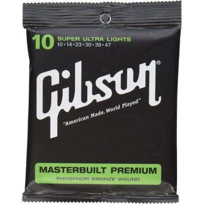 Pacote preto de cordas para guitarra Gibson com texto branco e verde