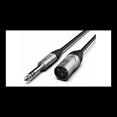 Cabo com conetor jack 6,35 mm e conetor XLR 3 pinos fêmea prateado