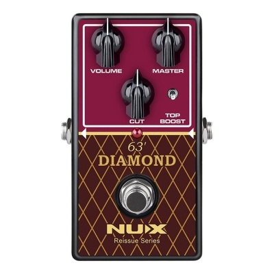 Pedal de efeito para guitarra NUX 63' Diamond com botões pretos e padrão de diamantes