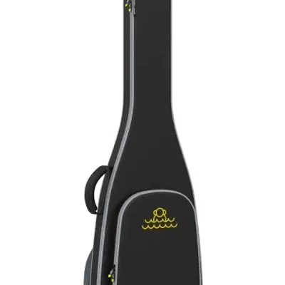 Estojo rígido preto para guitarra com bolso frontal e alça lateral