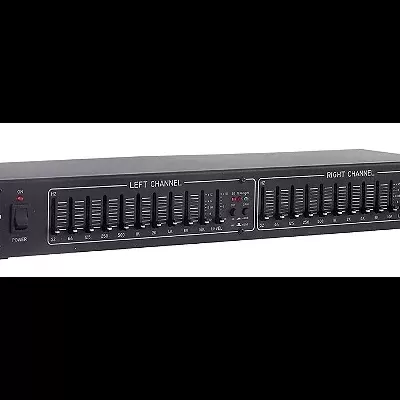 Equalizador gráfico de áudio profissional preto com dois canais e sliders