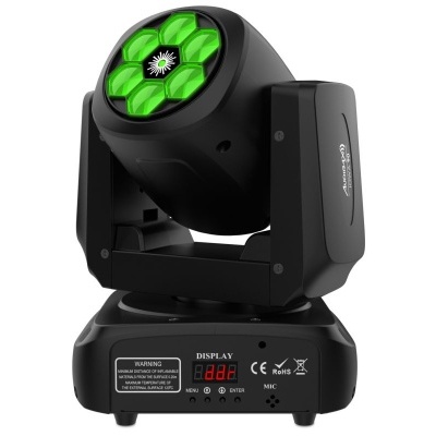 Luz de palco móvel preta com lente verde e base quadrada