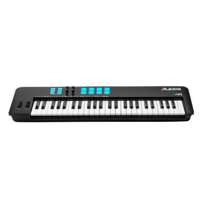 Teclado MIDI Alesis VI61 preto com 61 teclas e controlos azuis