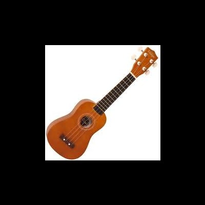 Ukulele de madeira castanha isolado em fundo branco
