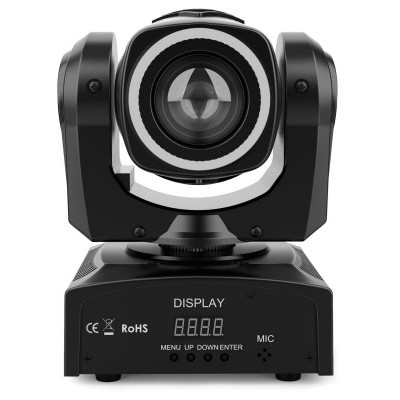 Câmara PTZ preta com lente central e ecrã digital na base