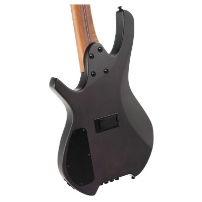 Guitarra elétrica cinzenta escuro fosca com braço em madeira clara e tampas pretas