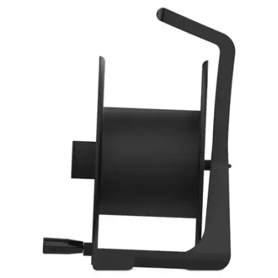 Carretel preto de plástico com suporte e manivela