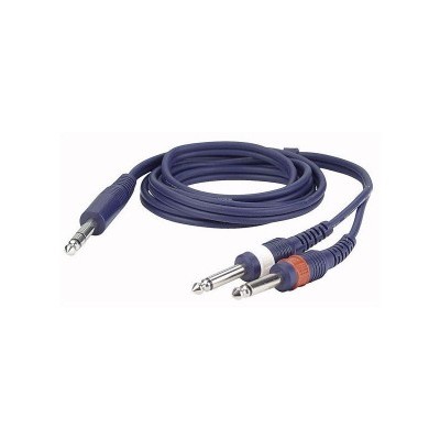 Cabo de áudio azul com conectores jack 3.5 mm e 6.35 mm