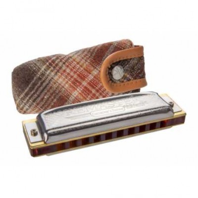 Gaita de fole com capa têxtil quadriculada castanha e vermelha