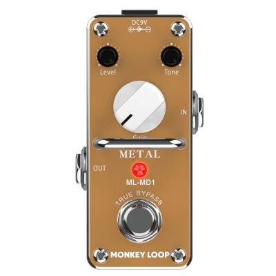 Pedal de guitarra elétrica compacto bronze com botões pretos e texto METAL ML-M01 MONKEY LOOP