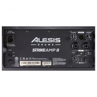 Amplificador Alesis Strike Amp 8 preto com controles e conectores visíveis