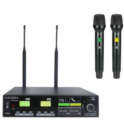 Sistema de microfone sem fios preto Definitive Audio com duas antenas e dois microfones
