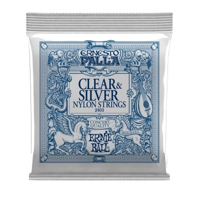 Embalagem de cordas de nylon branco com texto e design azul