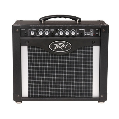 Amplificador de guitarra Peavey Rage 258 preto com painel de controlo e grelha quadriculada