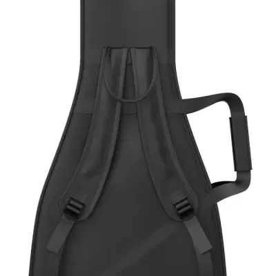 Capa preta para guitarra com alças ajustáveis e alça lateral acolchoada.