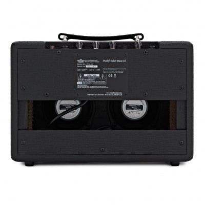 Amplificador VOX Pathfinder Bass 10 preto com dois altifalantes visíveis na traseira