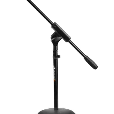 Suporte de microfone preto ajustável com base redonda