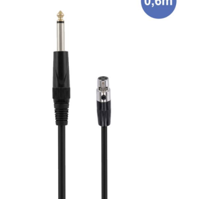 Cabo áudio preto com conector jack e conector XLR, etiqueta 0,6m