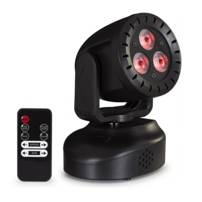 Luz LED preta com três luzes vermelhas e controlo remoto preto