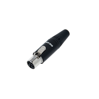 Conector XLR masculino preto com anel prateado