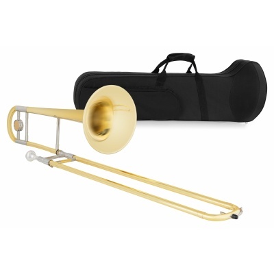 Trombón dourado com estojo preto
