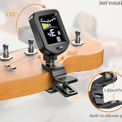 Afinador digital rotativo para guitarra ou ukulele com visor colorido e almofadas de silicone