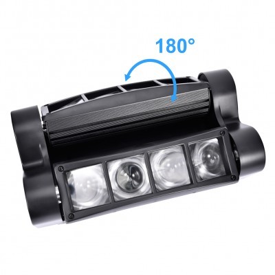 Luz LED preta com quatro lentes e indicação de rotação 180°.