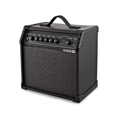 Amplificador de guitarra Line 6 preto com botões e alça