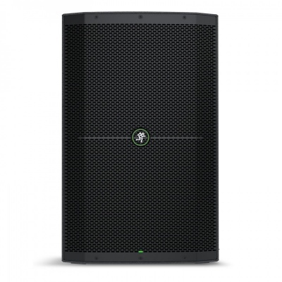 Coluna de som portátil preta com grelha metálica e logótipo central