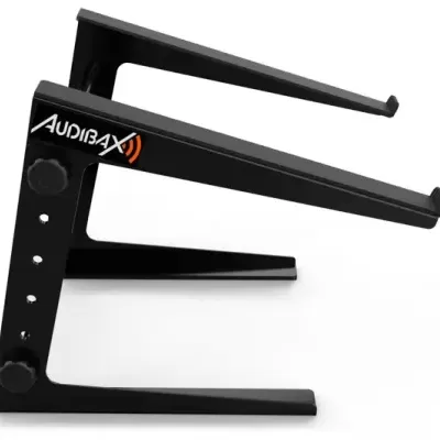 Suporte ajustável para áudio preto com texto AUDIBAX