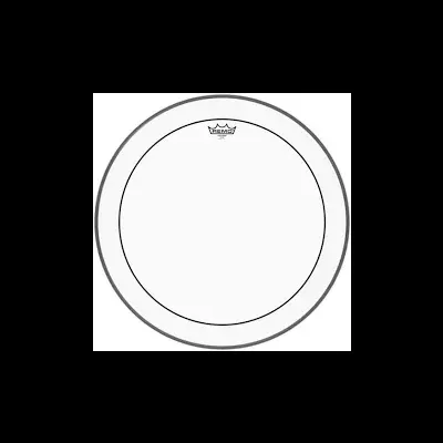 Pele de bateria branca REMO com borda cinzenta e logótipo.